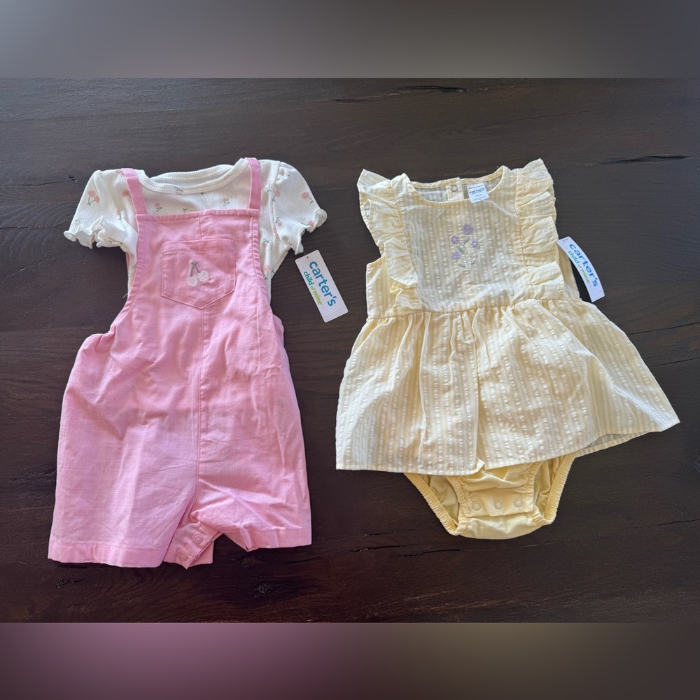 Carter's Pink Overall Romper and Yellow Dress Set NWT (24 Months)